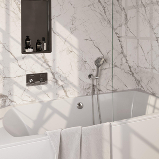 BRAUER Stripe Thermostatische Badkraan - drukknoppen - SET 04 - inbouw - badvulcombinatie - 3-standen handdouche - doucheslang - wandaansluitbocht - chroom