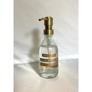 Wellmark savon à main verre clair pompe laiton 250ml texte may all your troubles be bubbles étiquette bronze
