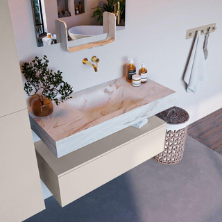 Mondiaz ALAN-DLUX Ensemble de meuble - 100cm - meuble Linen mat - 1 tiroir - Lavabo Cloud Frappe suspendu - vasque Centre - 0 trous de robinet