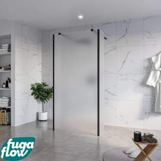 FugaFlow Eccelente Vetro Vrijstaande inloopdouche badkamer - 100x200cm - Glas mat - antikalk - 8mm veiligheidsglas - 2 zijwanden 40cm - met wandarmen en hoekprofielen - Zwart mat -