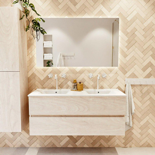 Mondiaz VICA ensemble de meuble de salle de bain - 120cm - meuble sous vasque en aggloméré - 2 tiroirs - lavabo denia double - 2 trous de robinet - couleur Blanc Brillant - miroir LED - version XL 60cm de haut