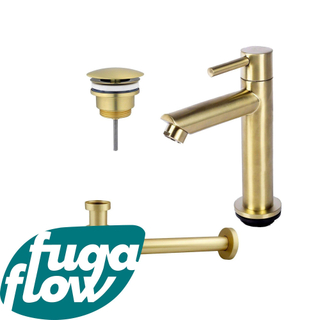 FugaFlow Eccelente Sobrado Badkamer fonteinkraanset met staande fonteinkraan laag, always open plug en design sifon PVD Geborsteld Messing - Black Friday -