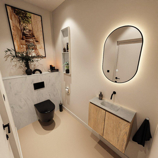 MONDIAZ TURE-DLUX Meuble toilette - 60cm - Washed Oak - EDEN - vasque Opalo - position centrale - sans trou de robinet