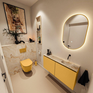 MONDIAZ TURE-DLUX Meuble toilette - 100cm - Ocher - EDEN - vasque Frappe - position droite - sans trou de robinet