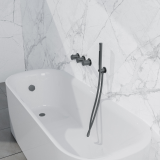 Fortifura Nebbio Badcombinatie-set - thermostaatkraan - wandaansluitbocht met handdouchehouder - gladde doucheslang - staaf handdouche - badvulcombinatie - geborsteld gunmetal PVD