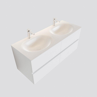 ENSEMBLE DE MEUBLE MONDIAZ VICA - 120cm - 4 tiroirs - lavabo Moon double - 2 trous de robinet - solid surface talc