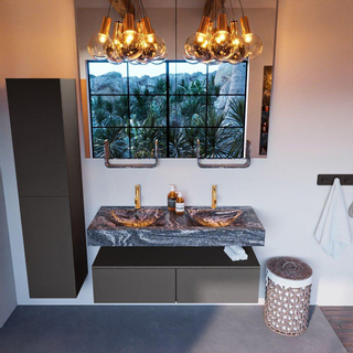 Mondiaz ALAN-DLUX Ensemble de meuble - 120cm - meuble Dark grey mat - 2 tiroirs - Lavabo Cloud Lava suspendu - vasque Gauche et droite - 2 trous de robinet