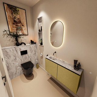 MONDIAZ TURE-DLUX Meuble toilette - 100cm - Oro - EDEN - vasque Glace - position gauche - sans trou de robinet