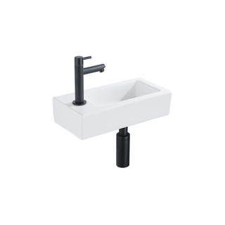 Fortifura Fuente fonteinset - 36x18.5x9cm - 1 kraangat - solid surface - fonteinkraan zwart mat - mat wit