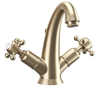 Crosswater Belgravia – Mitigeur de lavabo à bec haut, poignées croisillons, bonde clic-clac, finition laiton brossé