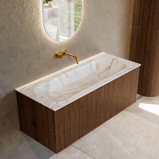 MONDIAZ KURVE-DLUX 110cm badmeubel kleur Walnut met 1 lade. Wastafel BIG MEDIUM midden zonder kraangat kleur Glace.