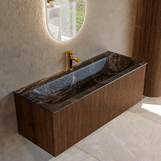 MONDIAZ KURVE-DLUX 120cm Meuble salle de bain - couleur Walnut - 1 tiroir - vasque BIG LARGE centre - 1 trou de robinet - couleur Lava
