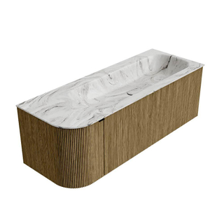 Mondiaz KURVE-DLUX Badkamermeubelset - 125x46x40cm - 1 lade - 1 deur - wastafel solid surface - rechts - 1 kraangat - Dusk