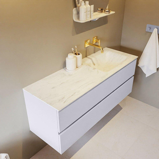 Mondiaz VICA-DLUX ensemble de meuble de salle de bain - 130cm - meuble sous-vasque cale - 2 tiroirs - lavabo encastré cloud droite - sans trous de robinet - version haute de 60cm - opalo