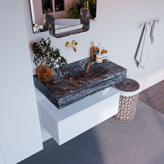 Mondiaz ALAN-DLUX Ensemble de meuble - 80cm - meuble Talc mat - 1 tiroir - Lavabo Cloud Lava suspendu - vasque Centre - 0 trous de robinet