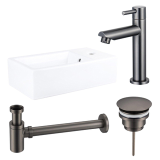 FortiFura Fuente Pack Lave-mains - 40x22x11.5cmcm - 1 trou de robinet - céramique - robinet gunmetal - Blanc