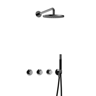 Hotbath Cobber IBS70 Regendoucheset inbouw - 38.5cm wandarm - 20cm ronde hoofddouche - staafhanddouche - zwart chroom