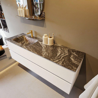 Mondiaz VICA-DLUX Badkamermeubelset - 120cm - talc - 4 lades - Inbouw wastafel CLOUD - links - zonder kraangat - kleur Lava - XL versie 60cm hoog