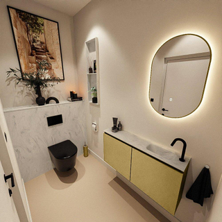 MONDIAZ TURE-DLUX Meuble toilette - 100cm - Oro - EDEN - vasque Opalo - position droite - 1 trou de robinet