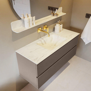 Mondiaz VICA-DLUX ensemble de meuble de salle de bain - 120cm - meuble sous-vasque fumée - 2 tiroirs - lavabo encastré nuage milieu - sans trous de robinet - version haute 60cm - opalo