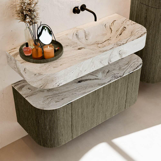 MONDIAZ THOR-DLUX Meuble de salle de bains - 110cm - arrondi gauche + droite - couleur Shadow - 1 tiroir et 2 portes - Vasque suspendue CLOUD droite sans trou de robinet - couleur Glace