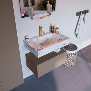 Mondiaz ALAN-DLUX Ensemble de meuble - 70cm - meuble Smoke mat - 1 tiroir - Lavabo Cloud Glace suspendu - vasque Centre - 1 trou de robinet