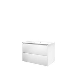Proline elegant ensemble de meubles de salle de bain 80x46x54cm meuble symétrique blanc mat avec 1 trou pour robinetterie porcelaine blanc brillant