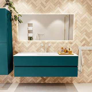 Mondiaz VICA ensemble de meuble de salle de bain - 150cm - meuble sous-vasque smag - 2 tiroirs - lavabo moon milieu - 1 trou de robinet - couleur talc - miroir LED - version XL 60cm haut