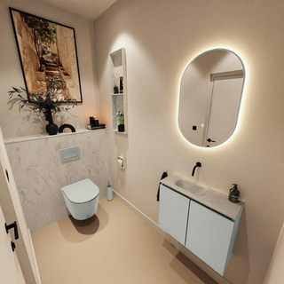 MONDIAZ TURE-DLUX Meuble toilette - 60cm - Greey - EDEN - vasque Opalo - position gauche - sans trou de robinet