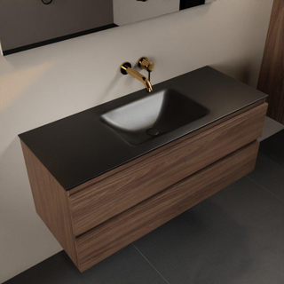 Mondiaz AIVY Ensemble de meuble - 120x45x50cm - 0 trous de robinet - 1 vasque Urban Solid surface - Centre - 2 tiroirs - avec miroir - Melamine Mocha