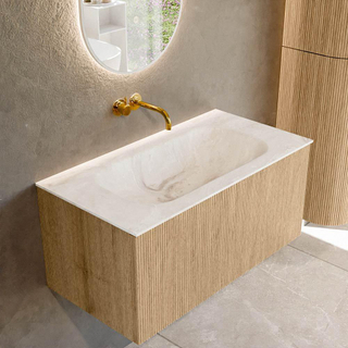 MONDIAZ KURVE-DLUX 90cm Meuble salle de bain - couleur Oak - 1 tiroir - vasque BIG SMALL centre - sans trou de robinet - couleur Frappe