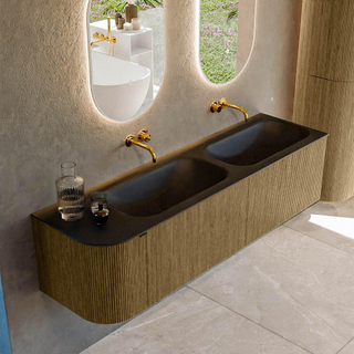 Mondiaz KURVE Badkamermeubelset - 165x46x40cm - 2 lade - 1 deur - wastafel solid surface - dubbel / rechts - zonder kraangat - Dusk