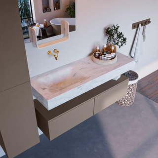 Mondiaz ALAN-DLUX Ensemble de meuble - 130cm - meuble Smoke mat - 2 tiroirs - Lavabo Cloud Opalo suspendu - vasque Gauche - 0 trous de robinet