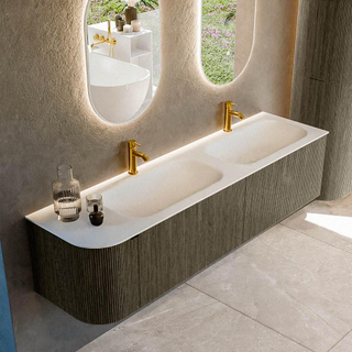 Mondiaz KURVE Badkamermeubelset - 175x46x40cm - 2 lade - 1 deur - wastafel solid surface - dubbel / rechts - 2 kraangaten - Shadow