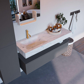 Mondiaz ALAN-DLUX Ensemble de meuble - 130cm - meuble Plata mat - 1 tiroir - Lavabo Cloud Opalo suspendu - vasque Gauche - 1 trou de robinet