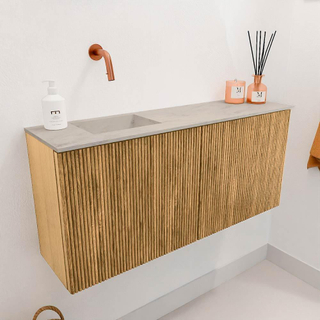Mondiaz JOYA-DLUX 90cm toiletmeubel - kleur Oak - Wastafel FAYE positie Links Zonder kraangat kleur Opalo.