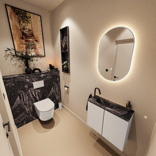 MONDIAZ TURE-DLUX Meuble toilette - 60cm - Linen - EDEN - vasque Lava - position gauche - 1 trou de robinet