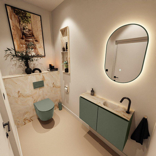 MONDIAZ TURE-DLUX Meuble toilette - 80cm - Army - EDEN - vasque Frappe - position droite - 1 trou de robinet