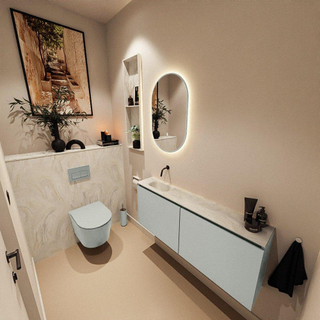 MONDIAZ TURE-DLUX Meuble toilette - 120cm - Greey - EDEN - vasque Ostra - position gauche - sans trou de robinet