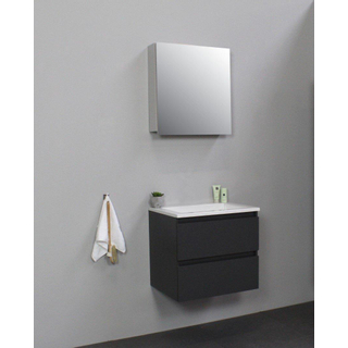 Basic Bella Meuble lavabo acrylique avec sans trous de robinet avec armoire de toilette à 1 porte grise 60x55x46cm Flat Pack Anthracite mat