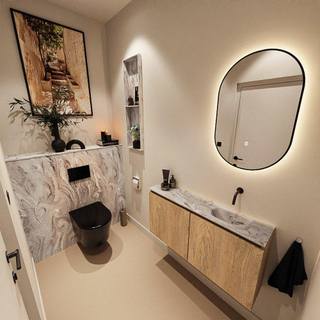 MONDIAZ TURE-DLUX Meuble toilette - 100cm - Washed Oak - EDEN - vasque Glace - position droite - sans trou de robinet