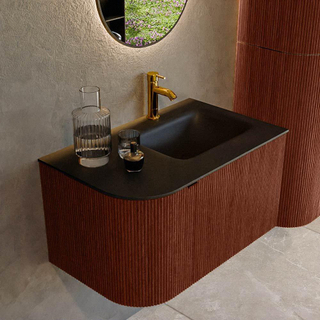 Mondiaz KURVE Ensemble de meuble salle de bain - 75x46x40cm - 1 tiroir - 1 porte - lavabo en solid surface - droite - 1 trou de robinet - Ruby