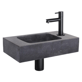 Differnz Force kit lave-mains - 40x22x9cm - Rectangulaire - 1 trou de robinet - Robinet droit noir mat - Pierre naturelle noire