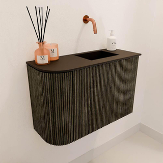 Mondiaz JOYA 61.6cm toiletmeubel - ronding links kleur Shadow - Wastafel FAYE positie Rechts Zonder kraangat kleur Urban.