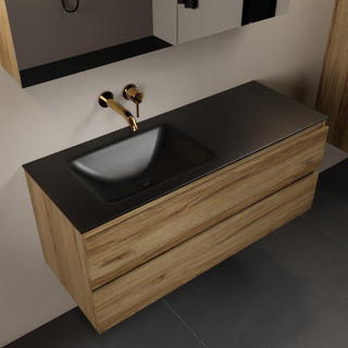 Mondiaz AIVY Ensemble de meuble - 120x45x50cm - 0 trous de robinet - 1 vasque Urban Solid surface - Gauche - 2 tiroirs - avec miroir - Melamine Chai