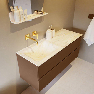 Mondiaz VICA-DLUX ensemble de meuble de salle de bain - 120cm - meuble sous-vasque reposant - 2 tiroirs - lavabo encastrée cloud gauche - sans trous de robinet - version haute de 60cm - ostra