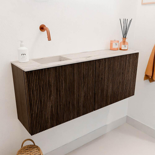 Mondiaz JOYA-DLUX 100cm toiletmeubel - kleur Walnut - Wastafel FAYE positie Links Zonder kraangat kleur Nata.