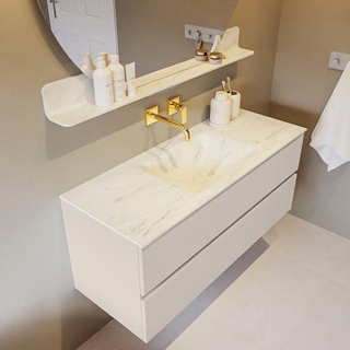 Mondiaz VICA-DLUX ensemble de meuble de salle de bain - 120cm - meuble sous-vasque lin - 2 tiroirs - lavabo encastré nuage milieu - sans trous de robinet - miroir modèle spot - version XL 60cm haut - opalo