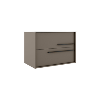 Adema Prime Essential Wastafelonderkast - 99.5x55x45.5cm - 2 lades - Standaard greep - MDF - taupe - inclusief Adema Night meubelwastafel 101x2x46cm met overloop 1 wasbak 1 kraangat Keramiek Mat Zwart - OUTLET UDEN