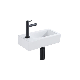 Fortifura Fuente Pack Lave-mains - 40x22x11.5cm - 1 trou de robinet - céramique - robinet Noir mat - Blanc brillant